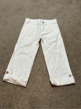 Janie and Jack Cream Capri Pants with Button Cuffs